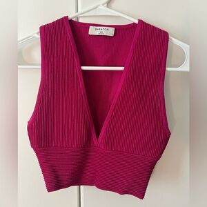 Aritzia Babaton sculpt knit deep v tank fuschia